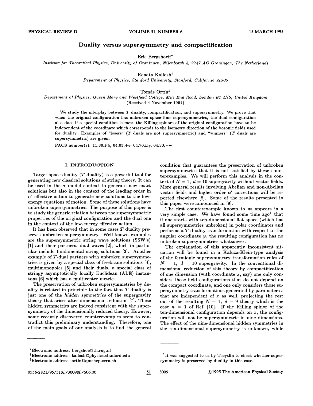 Duality Versus Supersymmetry and Compactification