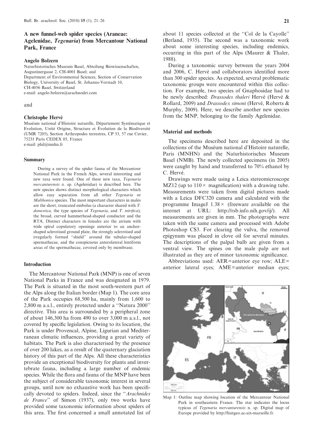 A New Funnel-Web Spider Species (Araneae: Agelenidae, Tegenaria)