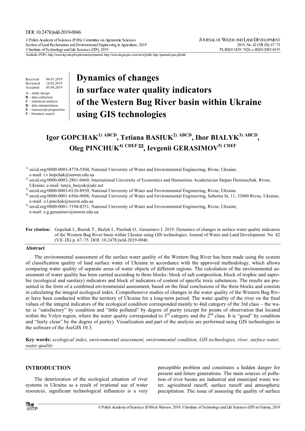 Dynamics of Changes in Surface Water Quality Indicators of the Western Bug River Basin Within Ukraine Using GIS Technologies
