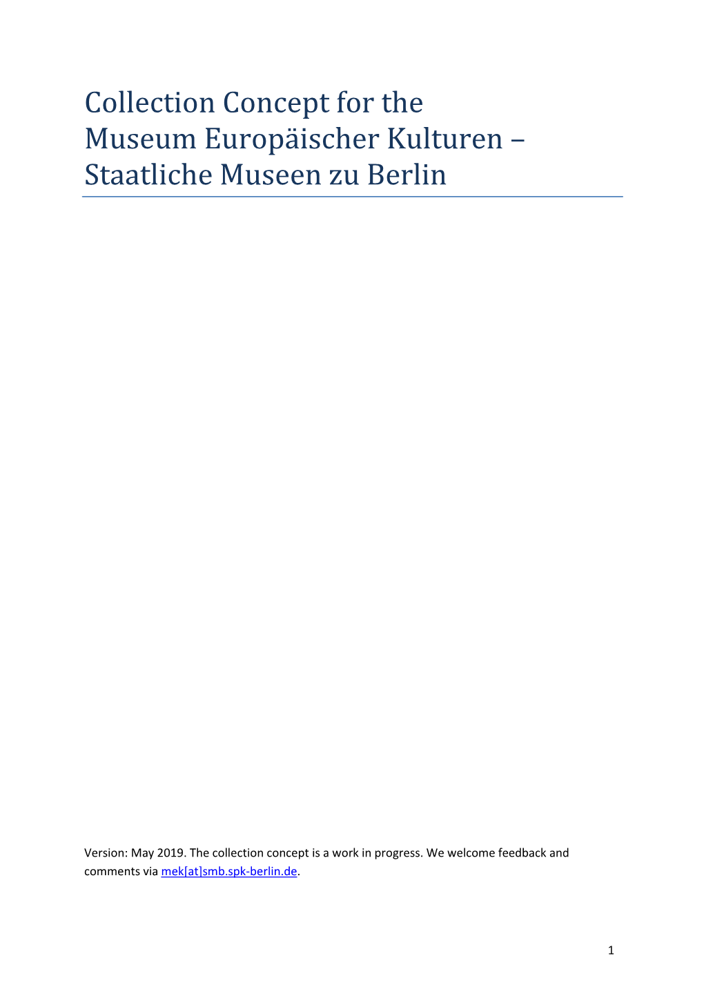 Collection Concept for the Museum Europäischer Kulturen – Staatliche Museen Zu Berlin