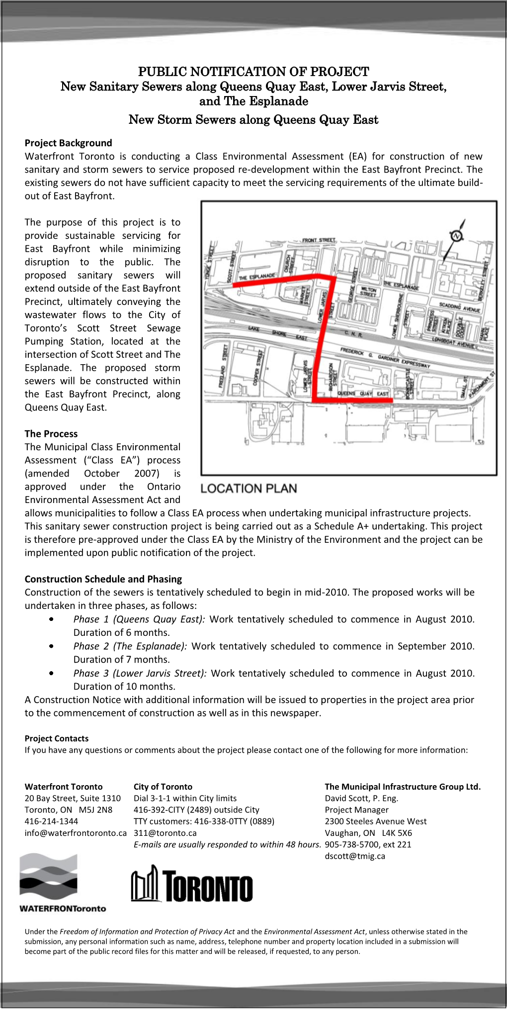 New Sanitary Sewers Along Queens Quay East, Lower Jarvis Street, And