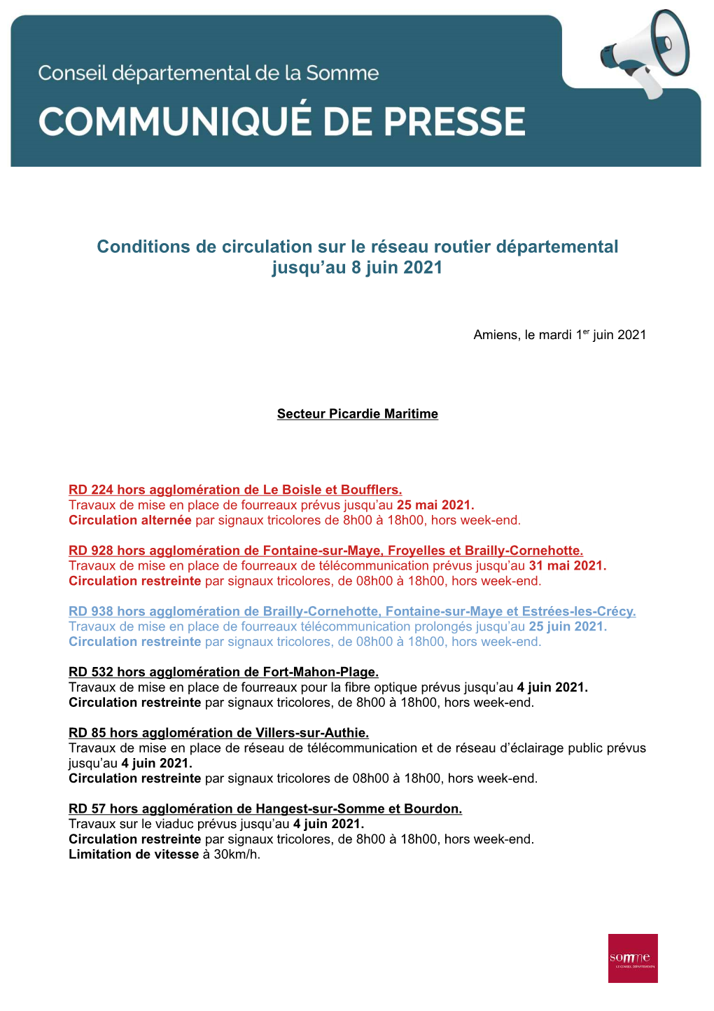 Conditions De Circulation Sur Le Réseau Routier Départemental Jusqu'au 8
