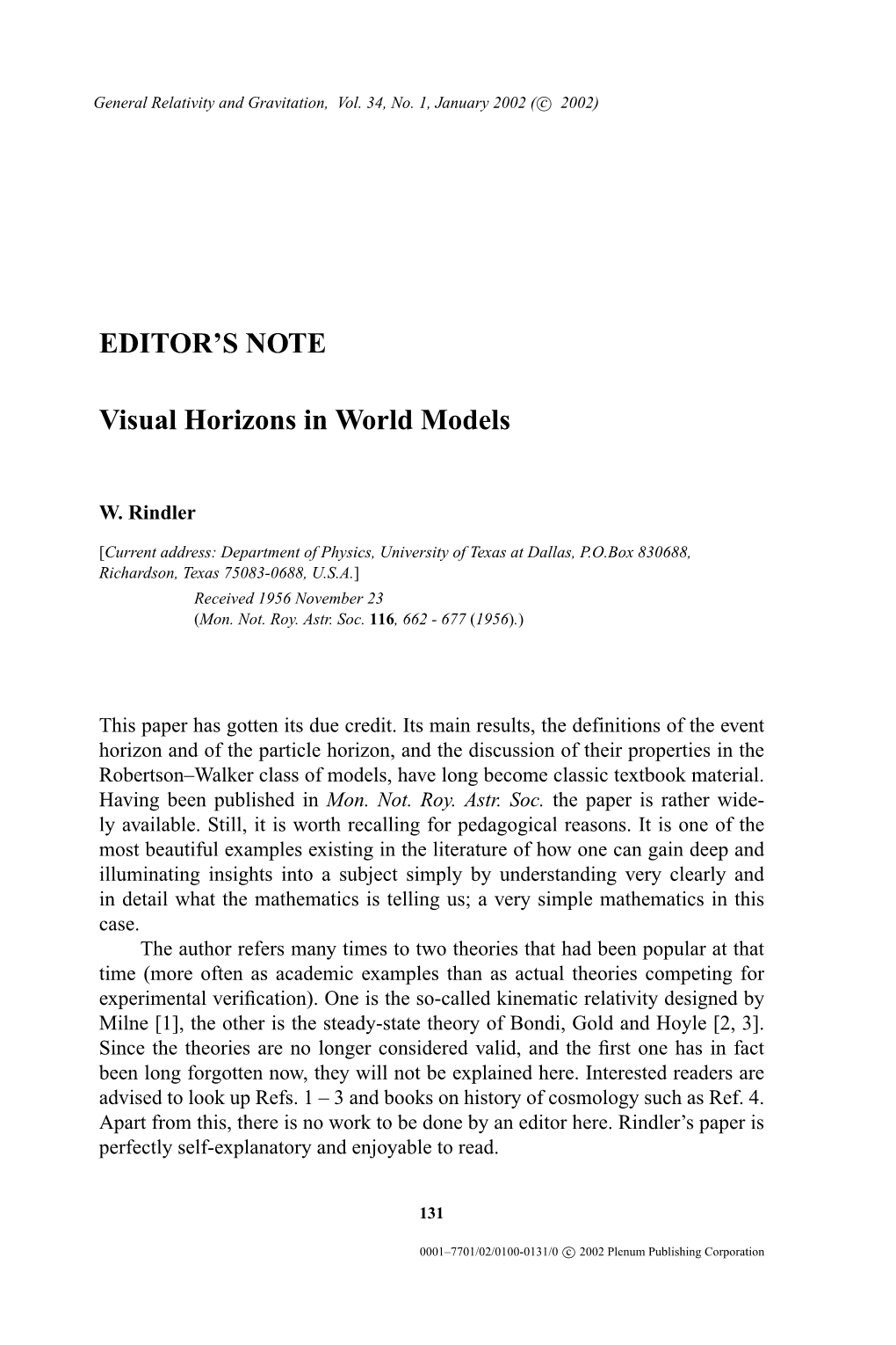 Visual Horizons in World Models by W. Rindler