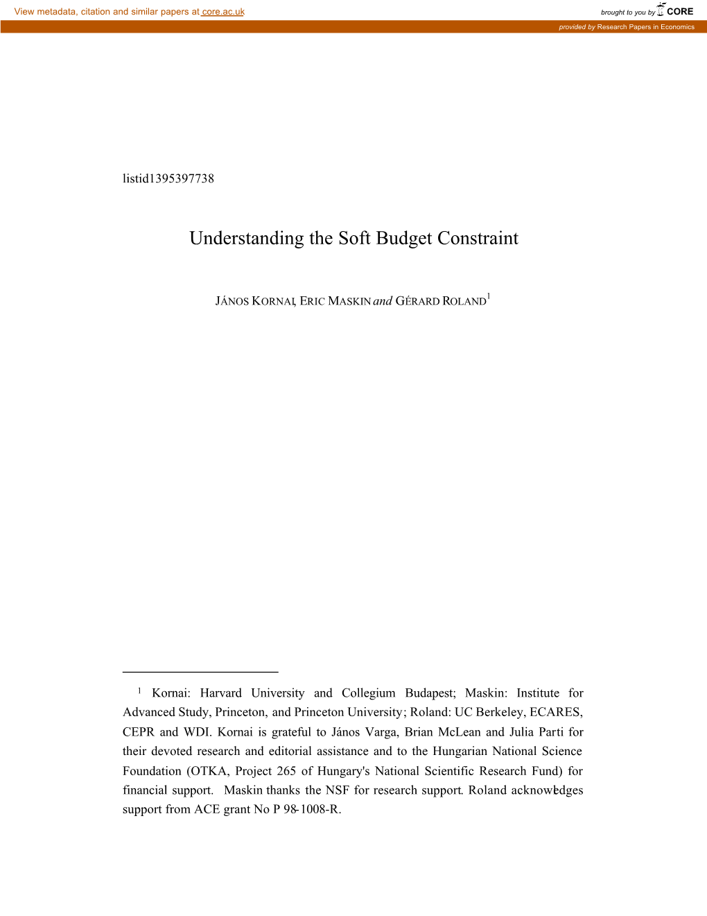 Understanding the Soft Budget Constraint