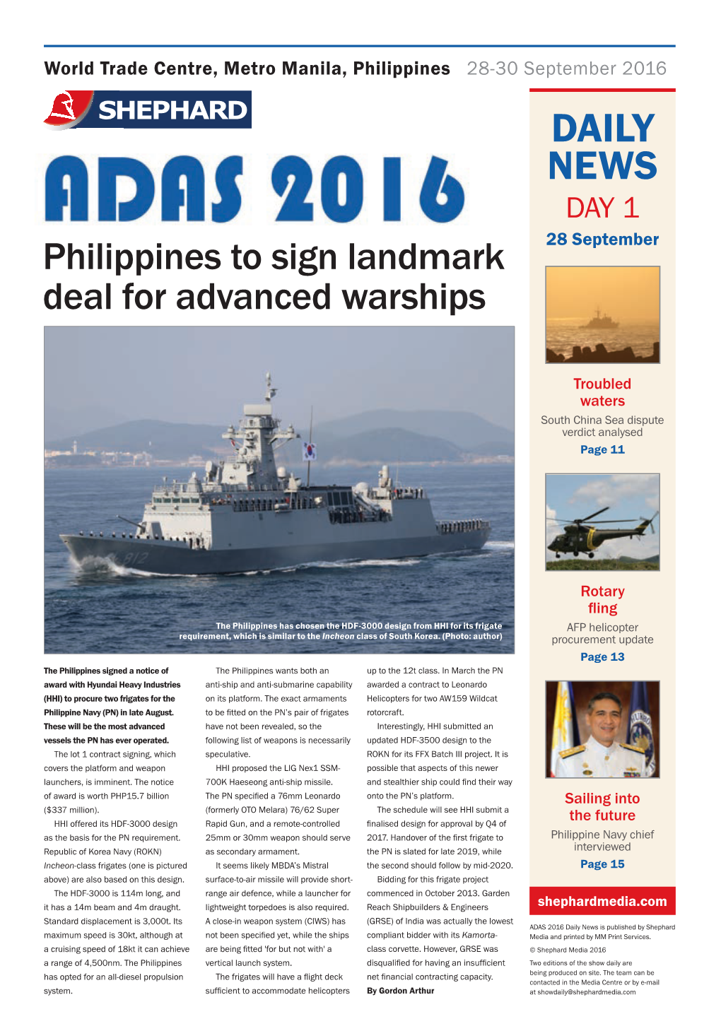 DAILY NEWS DAY 1 28 September Philippines to Sign Landmark Deal for Advanced Warships