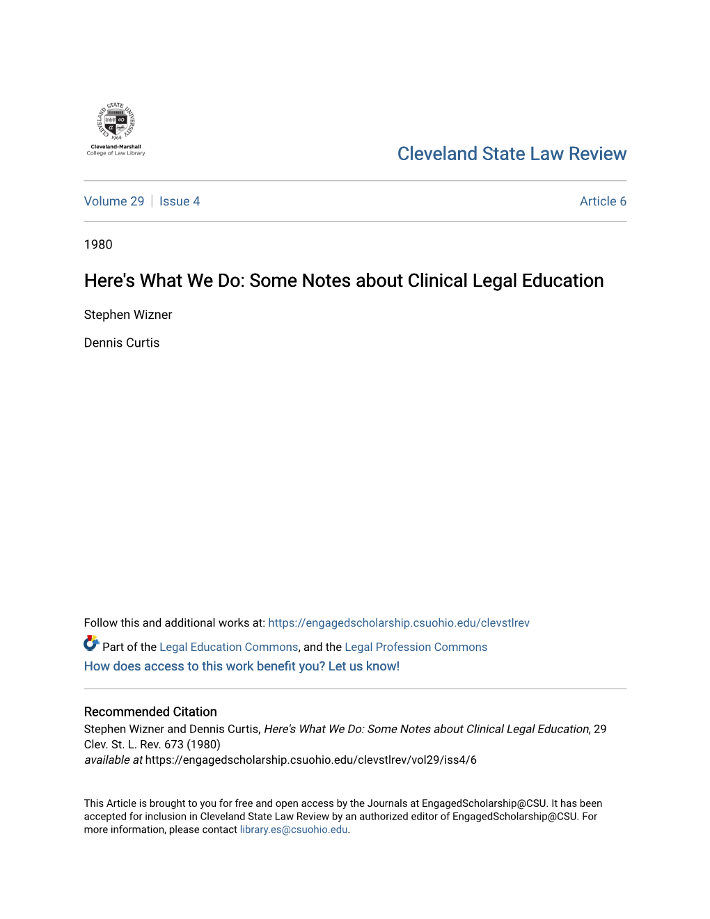 Here's What We Do: Some Notes About Clinical Legal Education