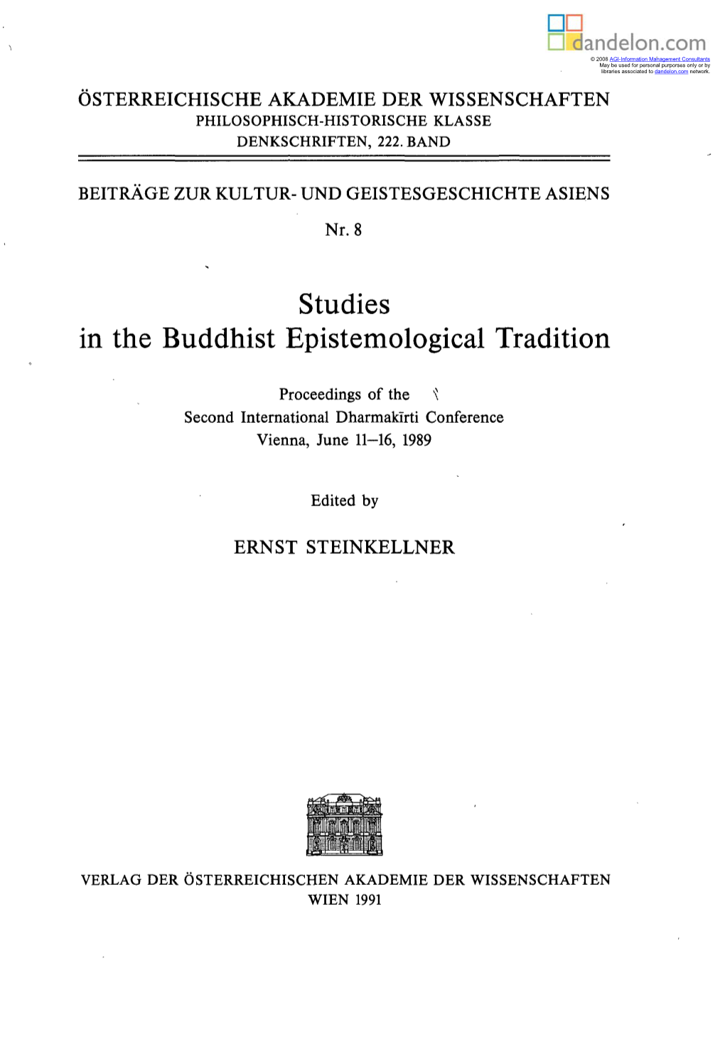 Studies in the Buddhist Epistemological Tradition