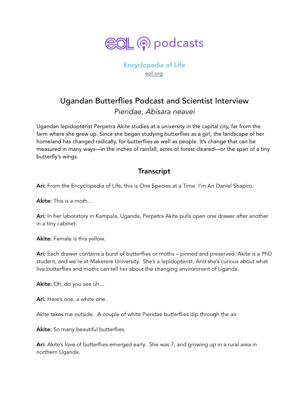 Ugandan Butterflies Podcast.Pages