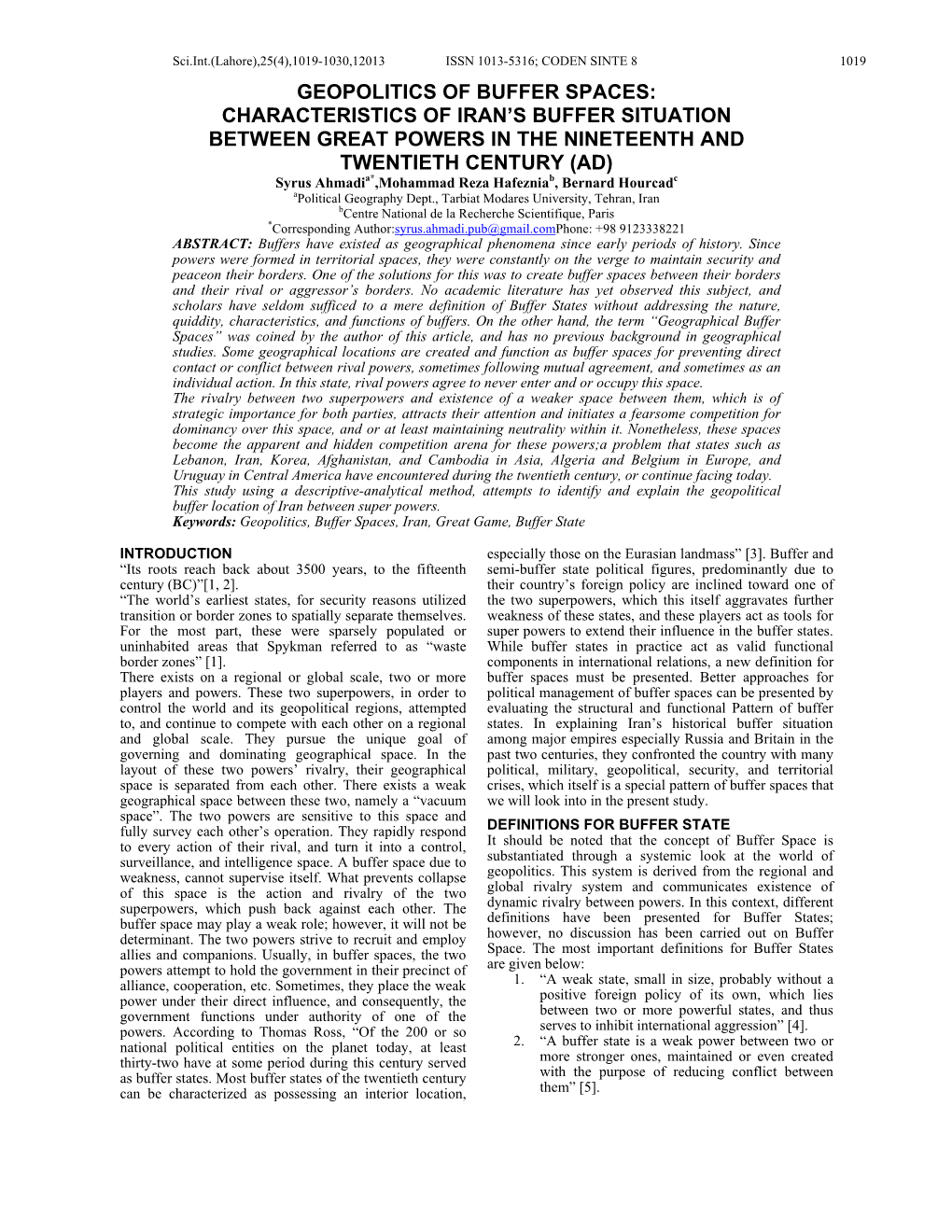 Geopolitics of Buffer Spaces