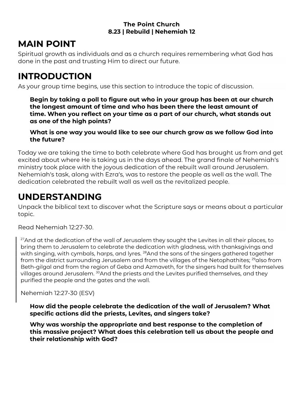 Main Point Introduction Understanding