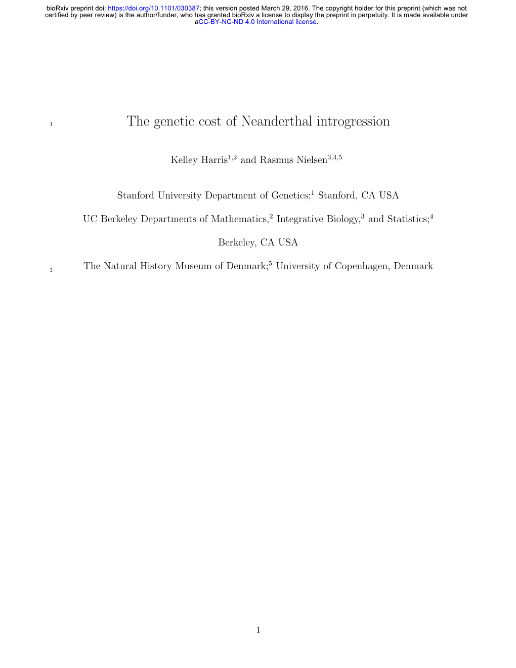 The Genetic Cost of Neanderthal Introgression