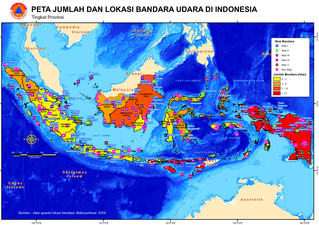 PETA JUMLAH DAN LOKASI BANDARA UDARA DI INDONESIA Tingkat Provinsi