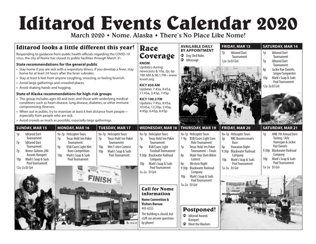 Iditarod Events Calendar 2020