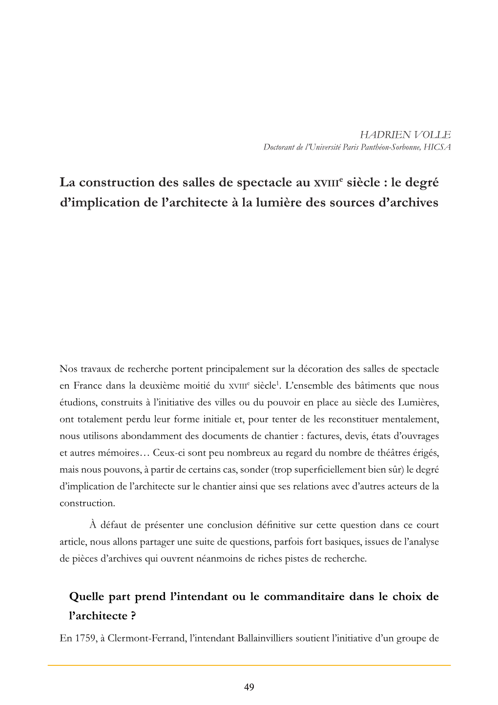 La Construction Des Salles De Spectacle Au XVIII E Siècle : Le