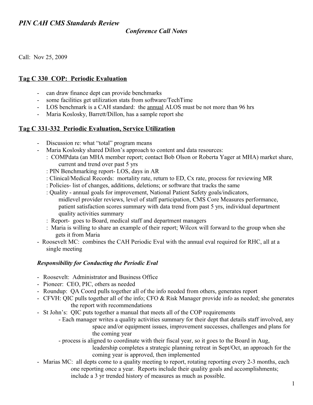 Tag C 330 COP: Periodic Evaluation