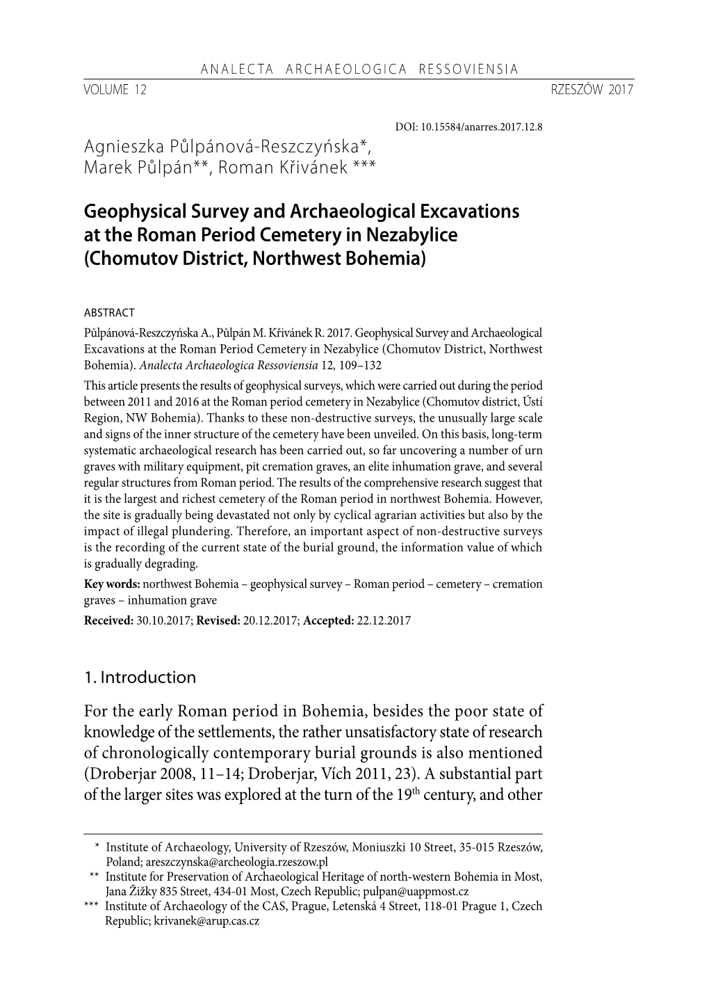 Geophysical Survey and Archaeological Excavations at the Roman Period Cemetery in Nezabylice (Chomutov District, Northwest Bohemia)