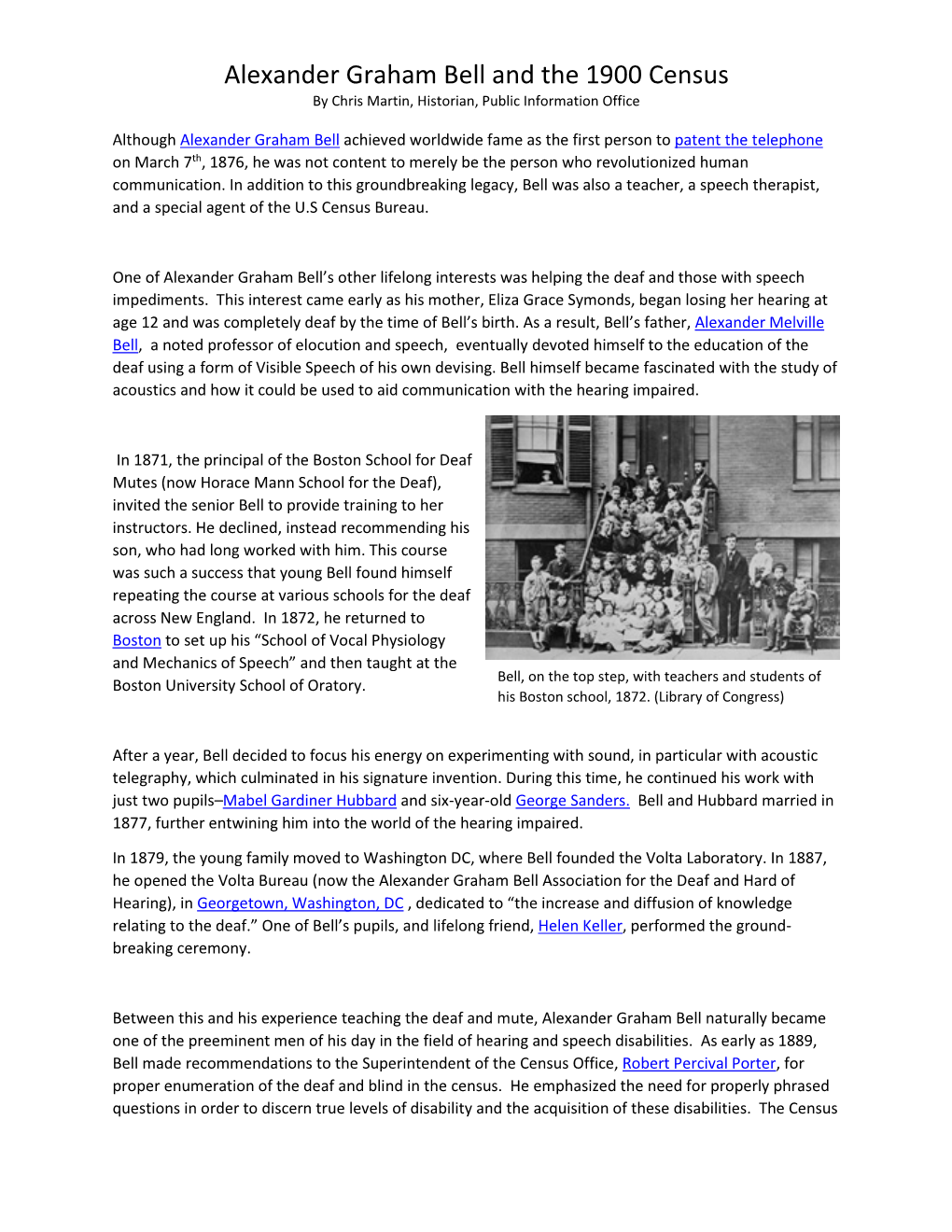 Alexander Graham Bell and the 1900 Census by Chris Martin, Historian, Public Information Office