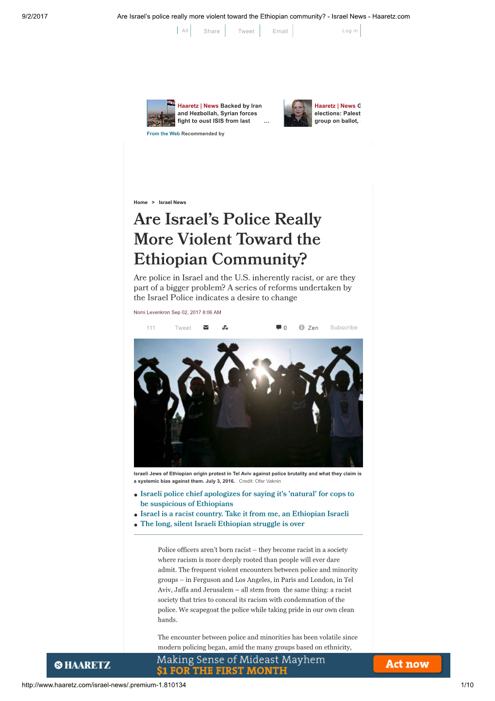 Are Israel's Police Really More Violent Toward the Ethiopian Community?