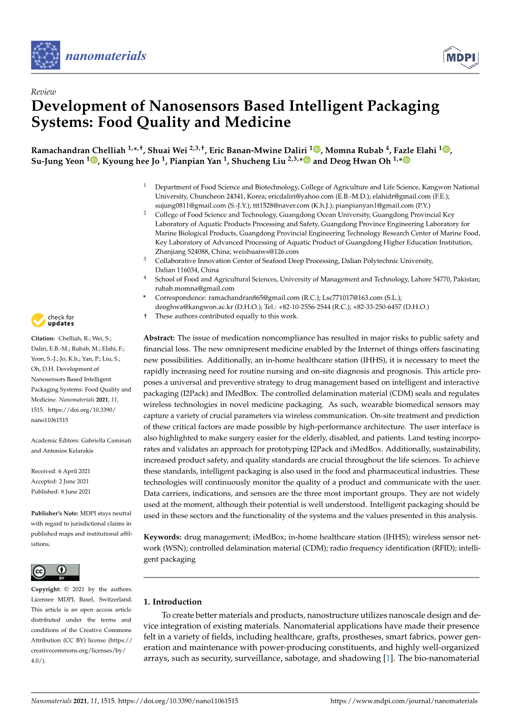 Development of Nanosensors Based Intelligent Packaging Systems: Food Quality and Medicine