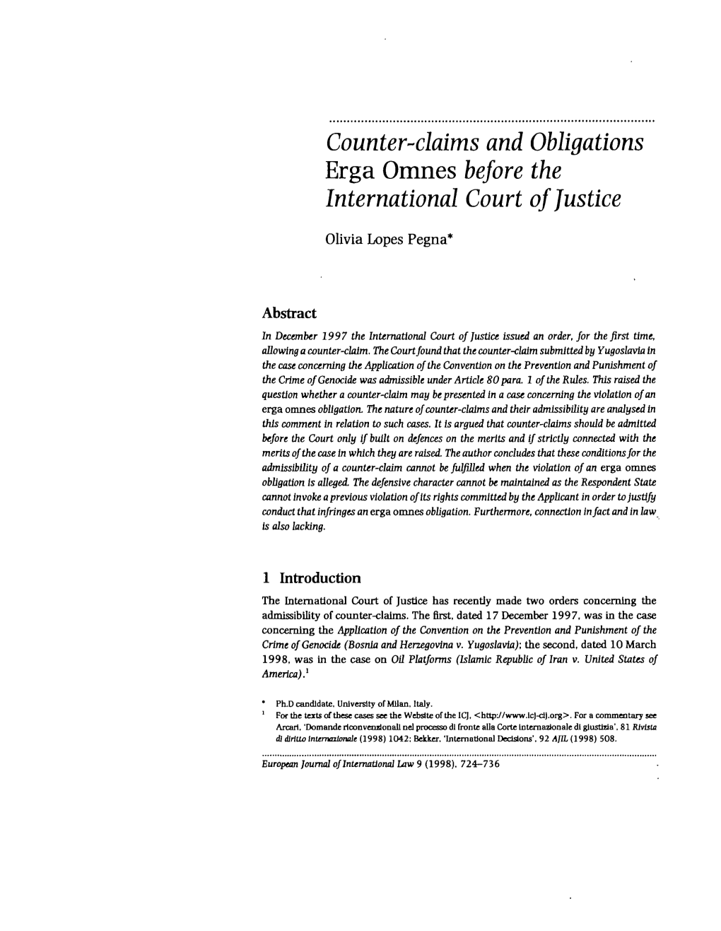 Counter-Claims and Obligations Erga Omnes Before the International Court of Justice