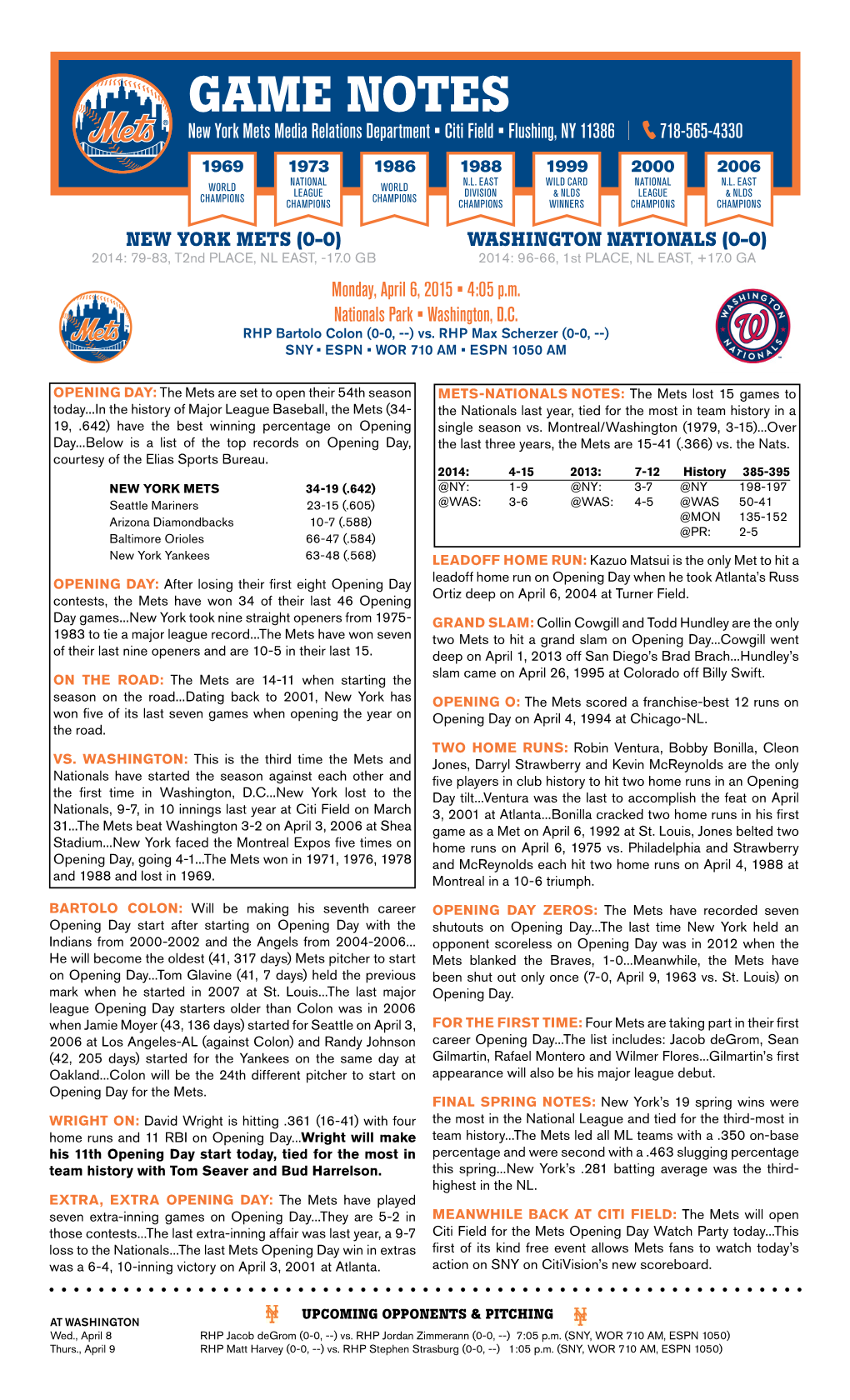 New York Mets Game Notes