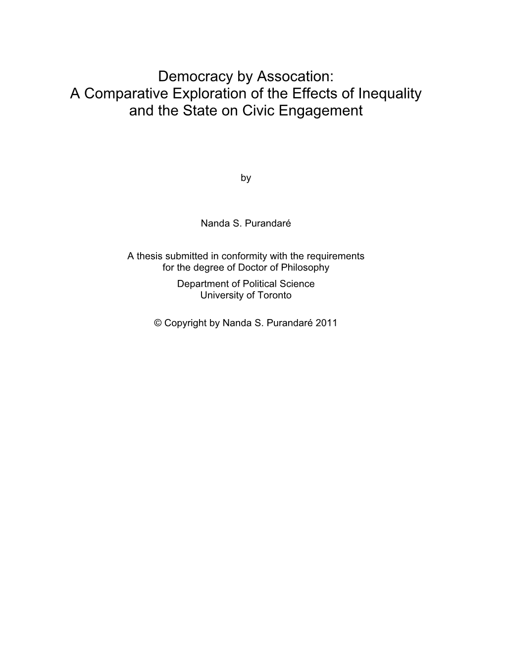 Democracy by Assocation: a Comparative Exploration of the Effects of Inequality and the State on Civic Engagement