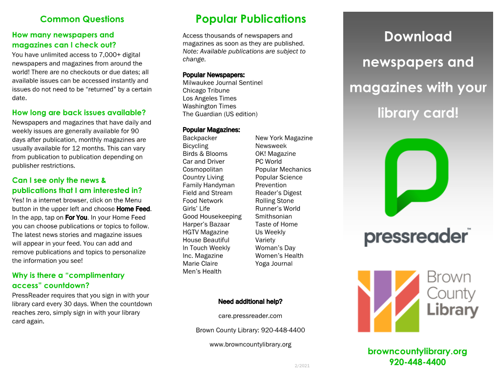 Pressreader Requires That You Sign in with Your Library Card Every 30 Days