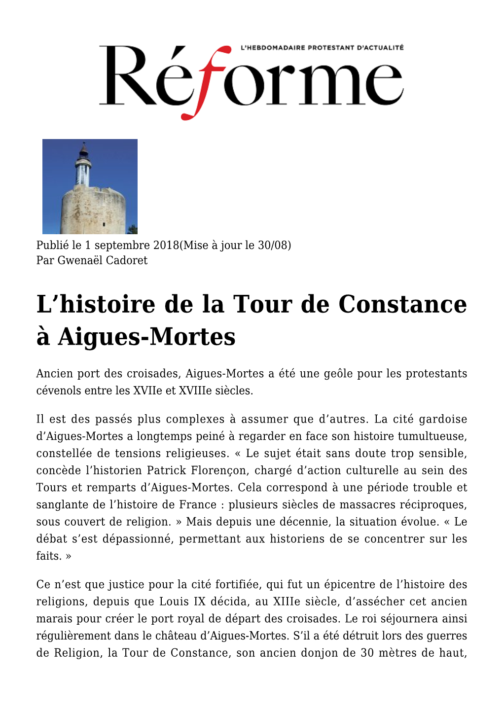Histoire De La Tour De Constance À Aigues-Mortes,Qui