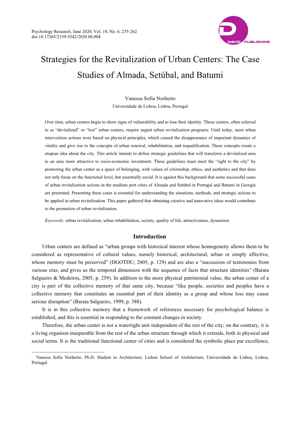 Strategies for the Revitalization of Urban Centers: the Case Studies of Almada, Setúbal, and Batumi