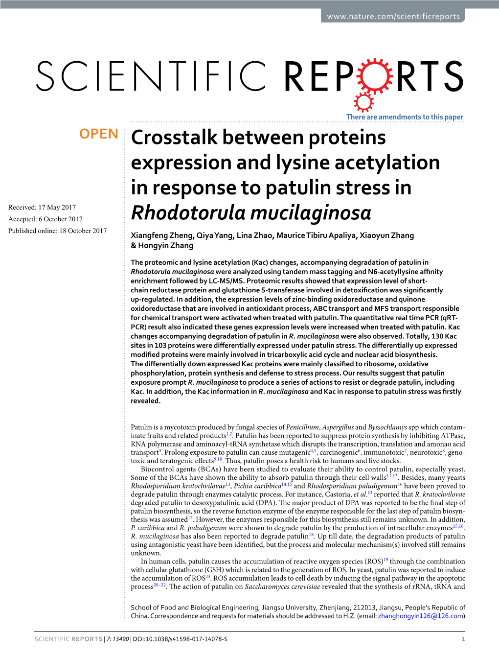 Crosstalk Between Proteins Expression and Lysine Acetylation In