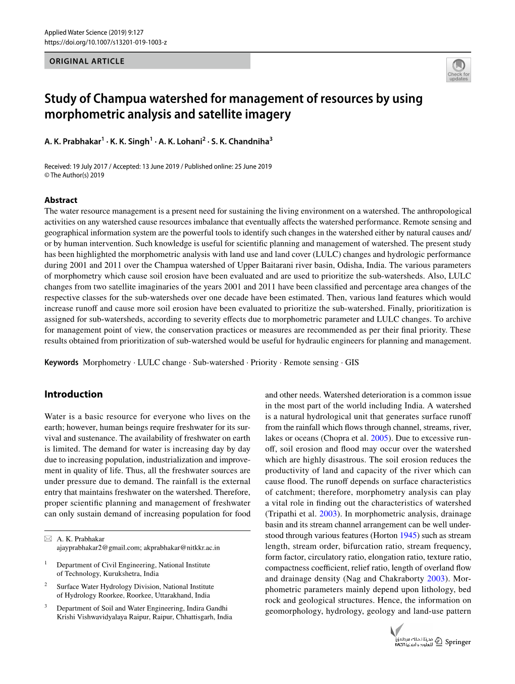 Study of Champua Watershed for Management of Resources by Using Morphometric Analysis and Satellite Imagery