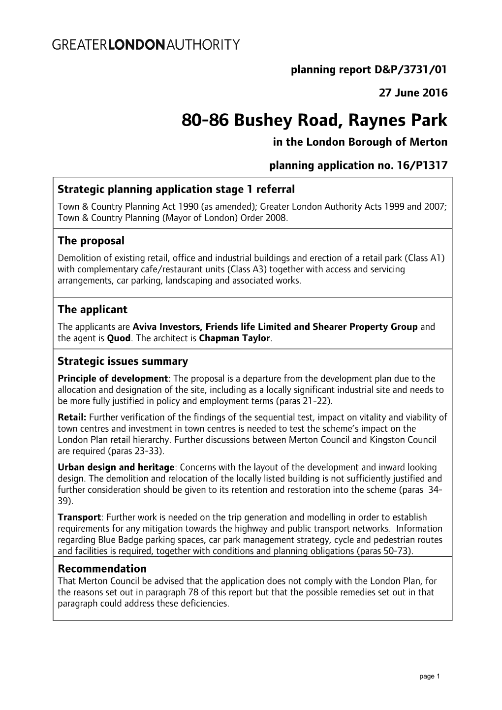 80-86 Bushey Road, Raynes Park in the London Borough of Merton Planning Application No