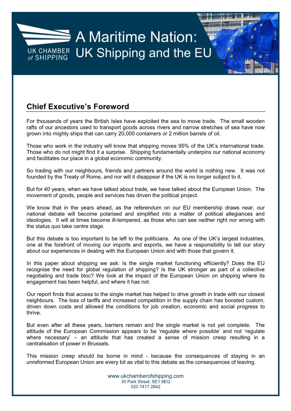 Chief Executive's Foreword