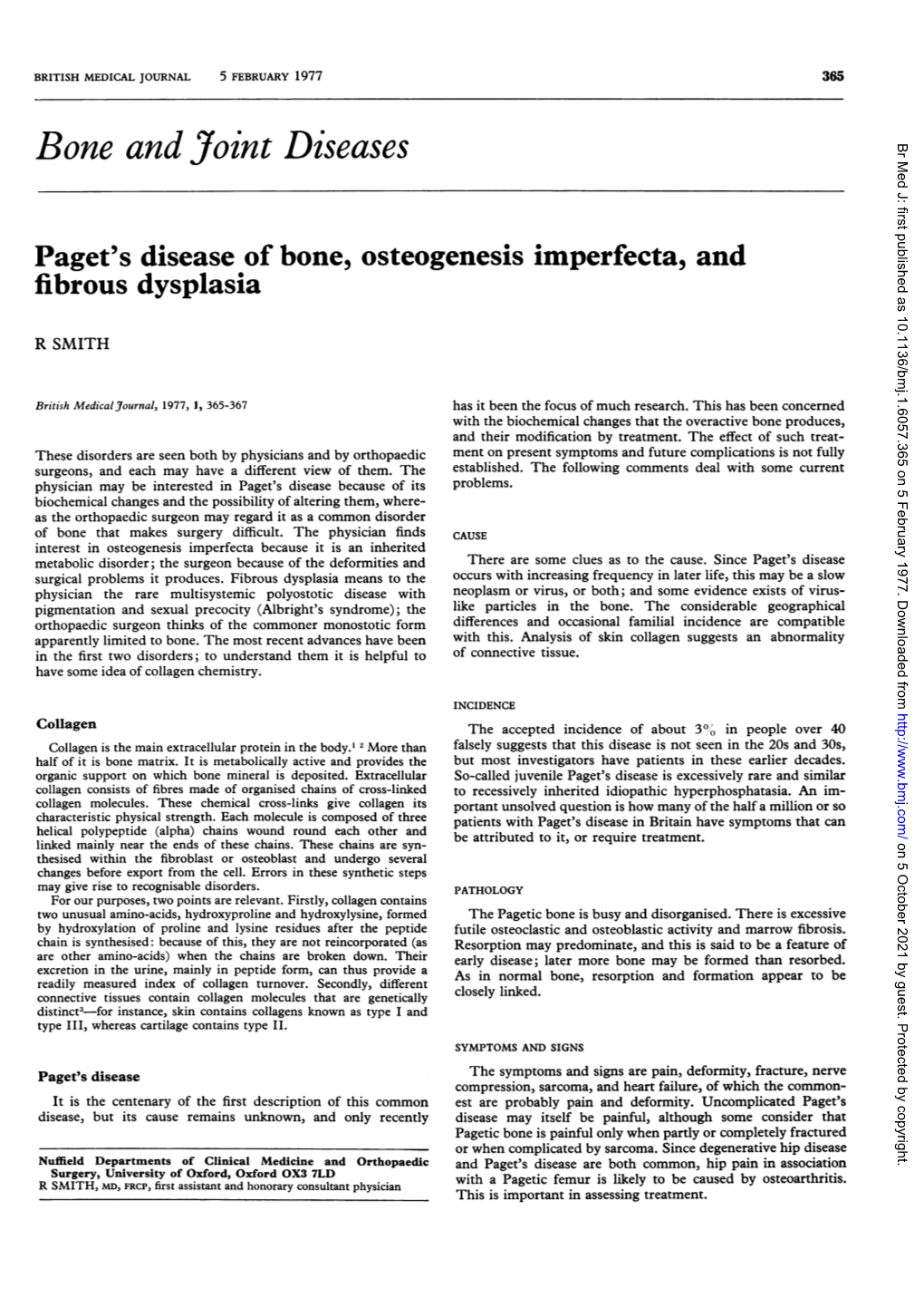 Paget's Disease of Bone, Osteogenesis Imperfecta, and Fibrous Dysplasia