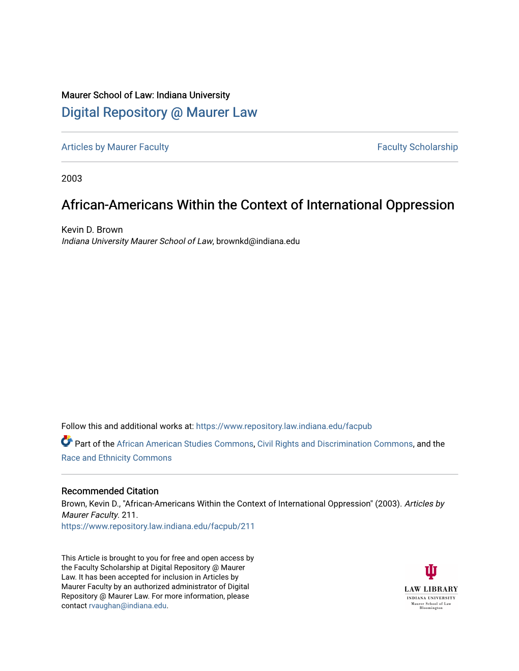 African-Americans Within the Context of International Oppression