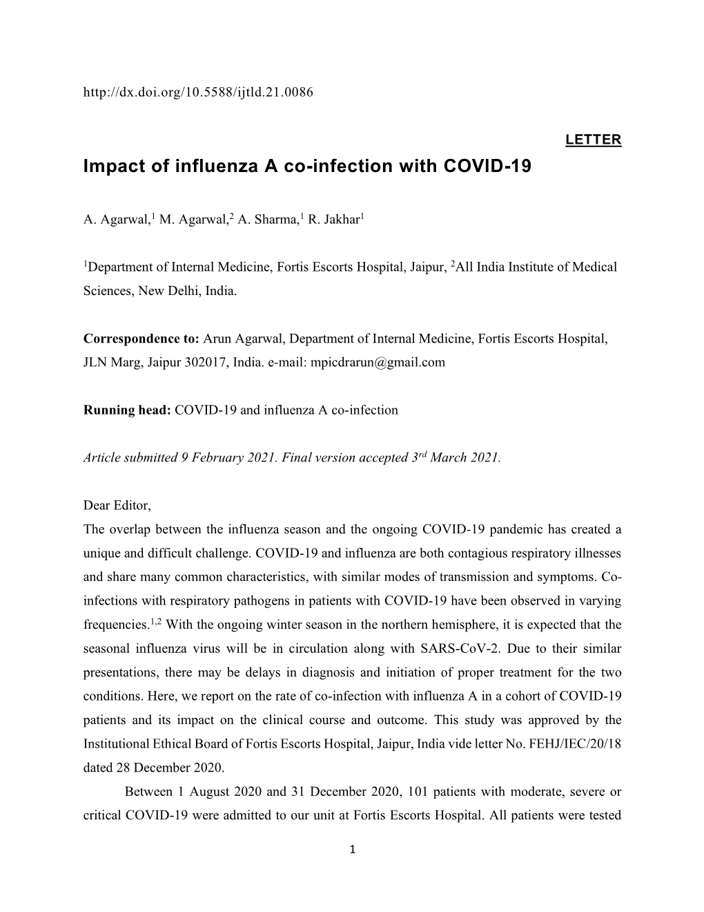 Impact of Influenza a Co-Infection with COVID-19