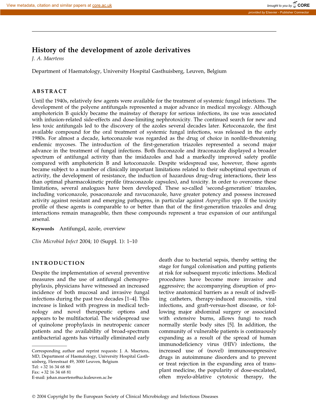 History of the Development of Azole Derivatives J