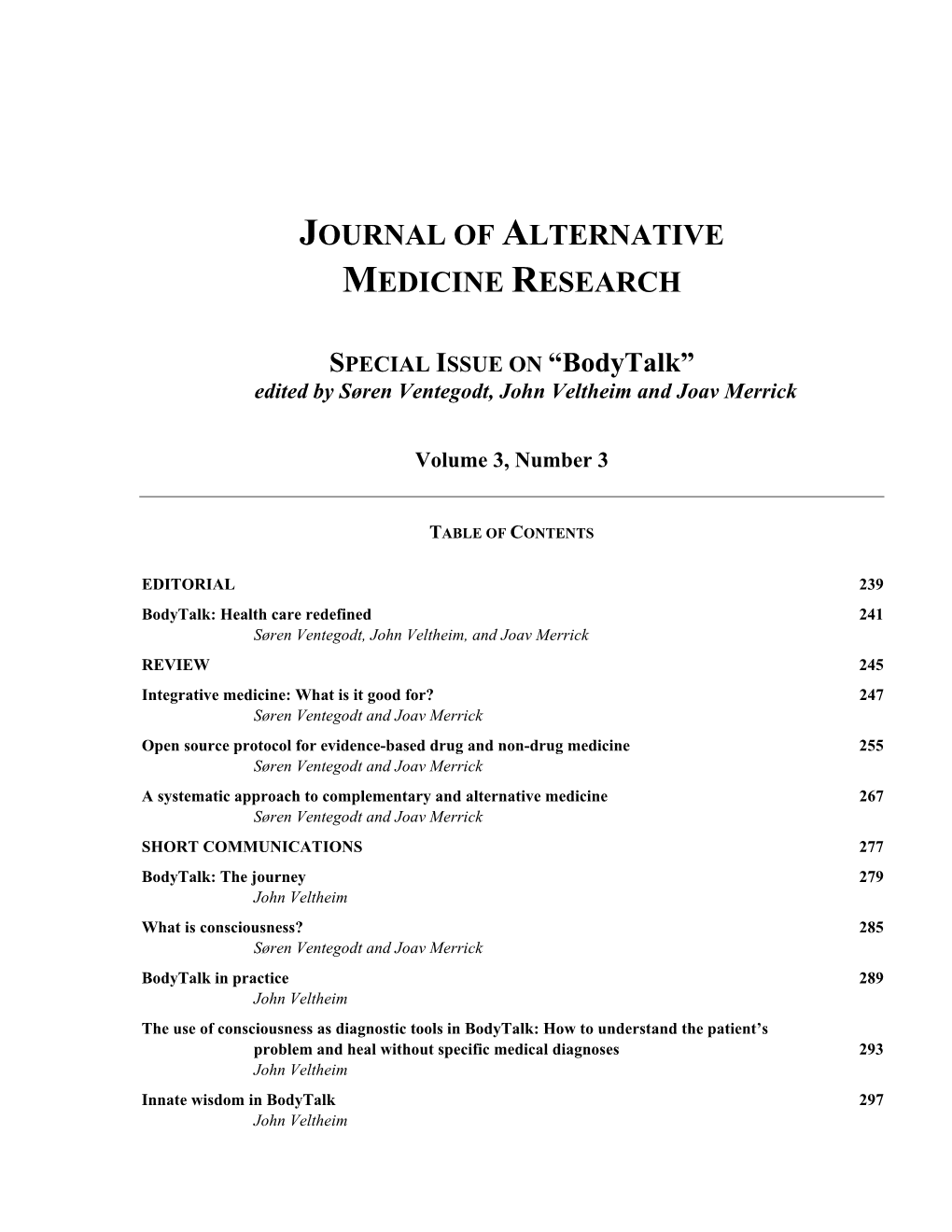 Journal of Alternative Medicine Research