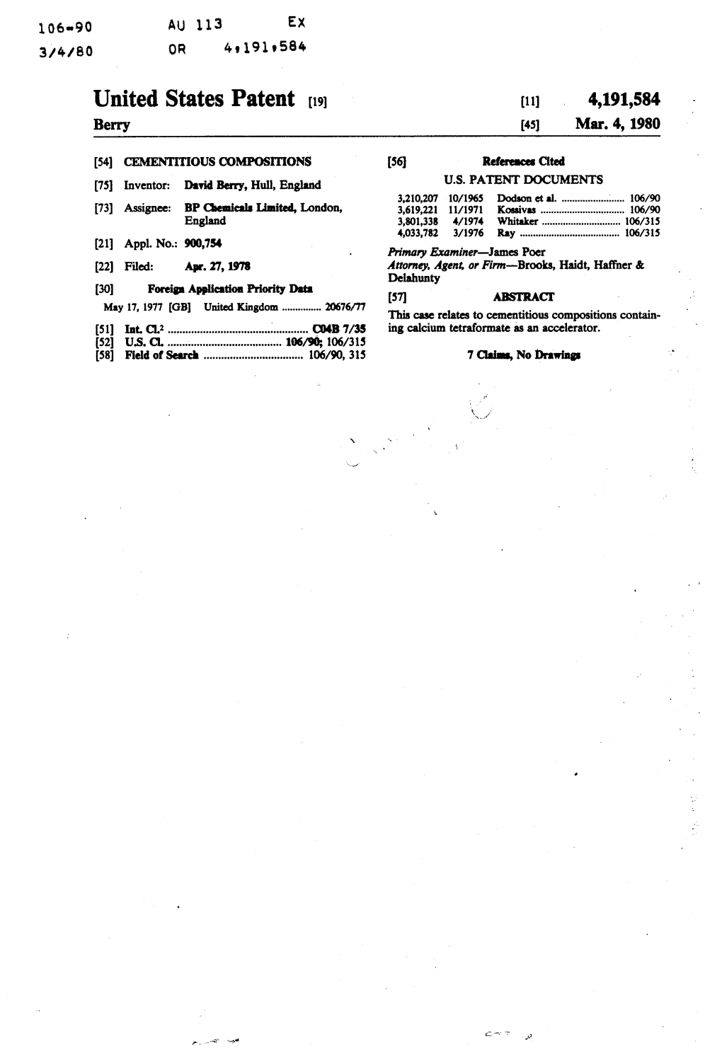 United States Patent (19) (11) 4,191,584 Berry 45) Mar