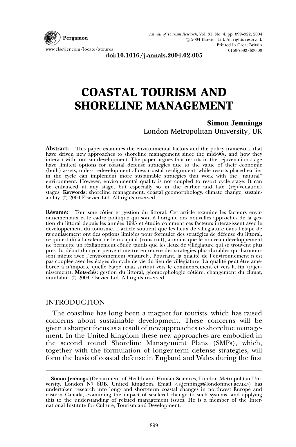 Coastal Tourism and Shoreline Management