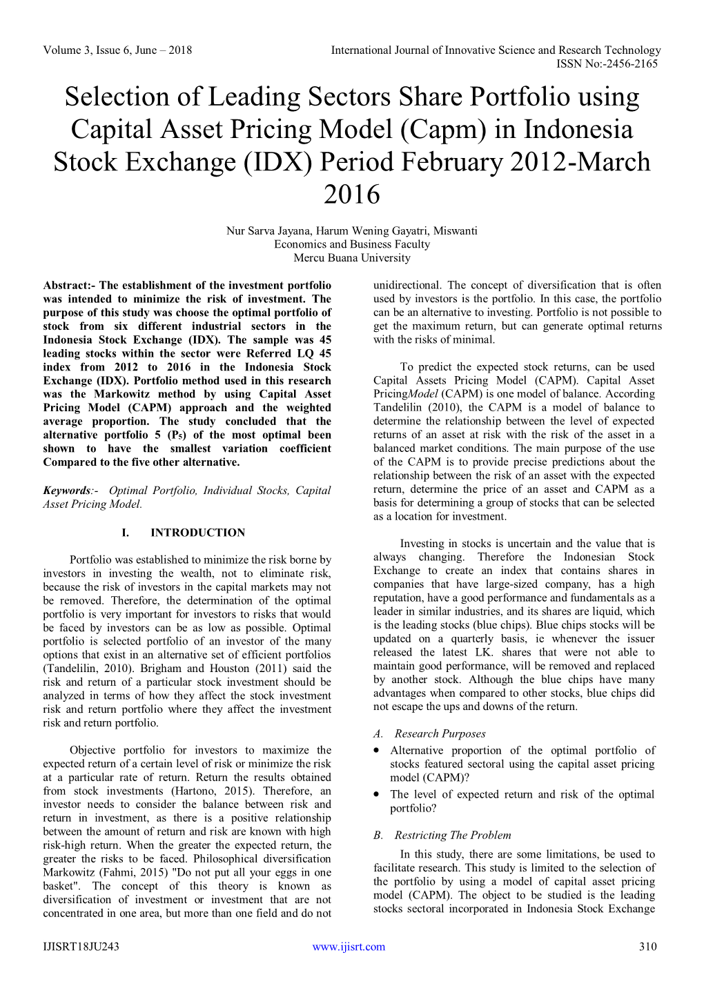 In Indonesia Stock Exchange (IDX) Period February 2012-March 2016