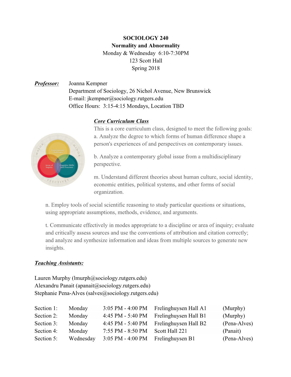 SOCIOLOGY 240 Normality and Abnormality Monday & Wednesday