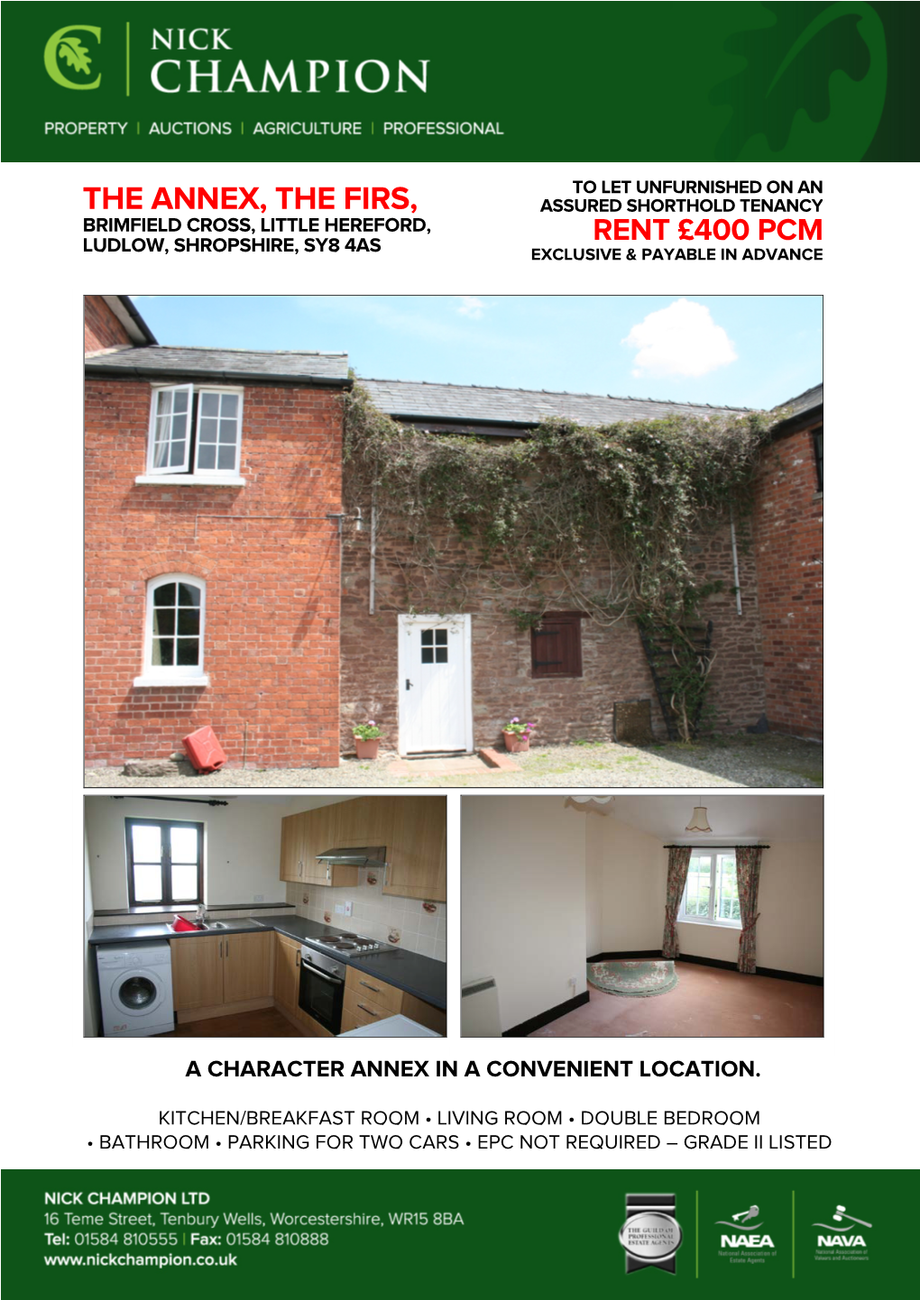 The Annex, the Firs, Assured Shorthold Tenancy Brimfield Cross, Little Hereford, Rent £400 Pcm Ludlow, Shropshire, Sy8 4As Exclusive & Payable in Advance