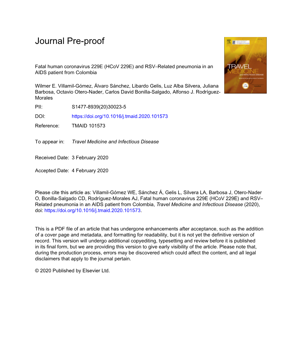 Fatal Human Coronavirus 229E (Hcov 229E) and RSV–Related Pneumonia in an AIDS Patient from Colombia