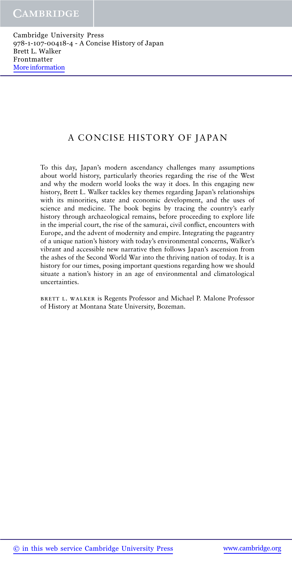 A Concise History of Japan Brett L