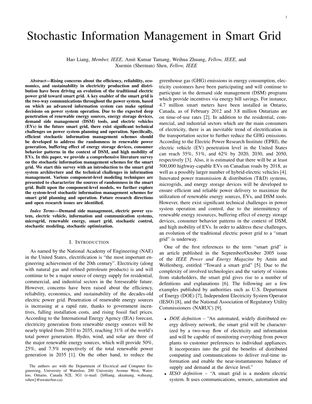 Stochastic Information Management in Smart Grid