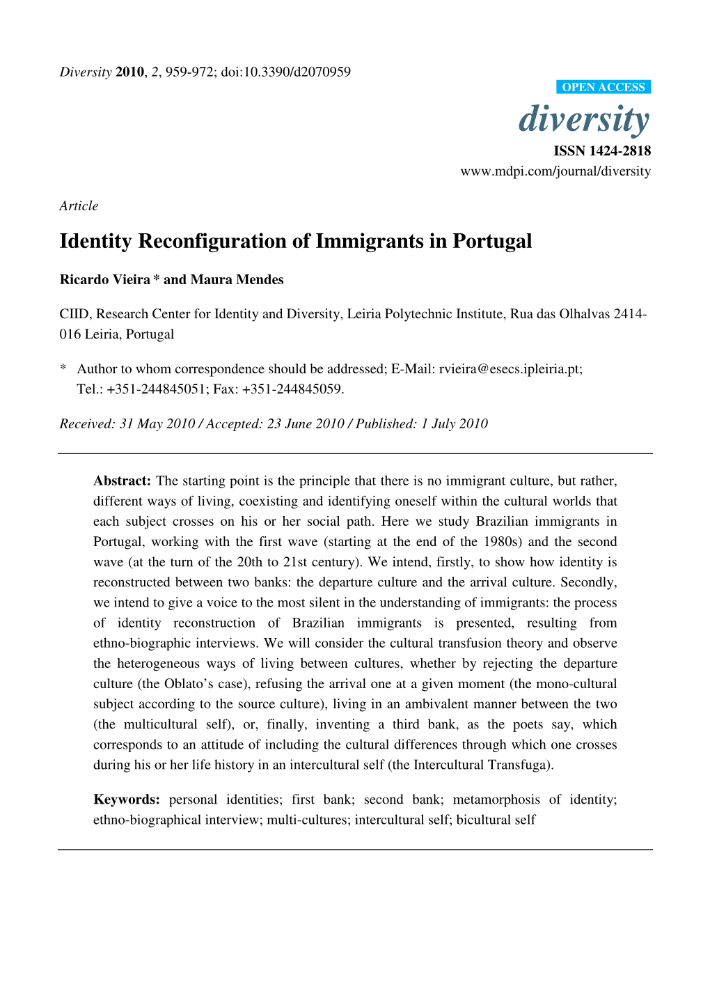 Identity Reconfiguration of Immigrants in Portugal