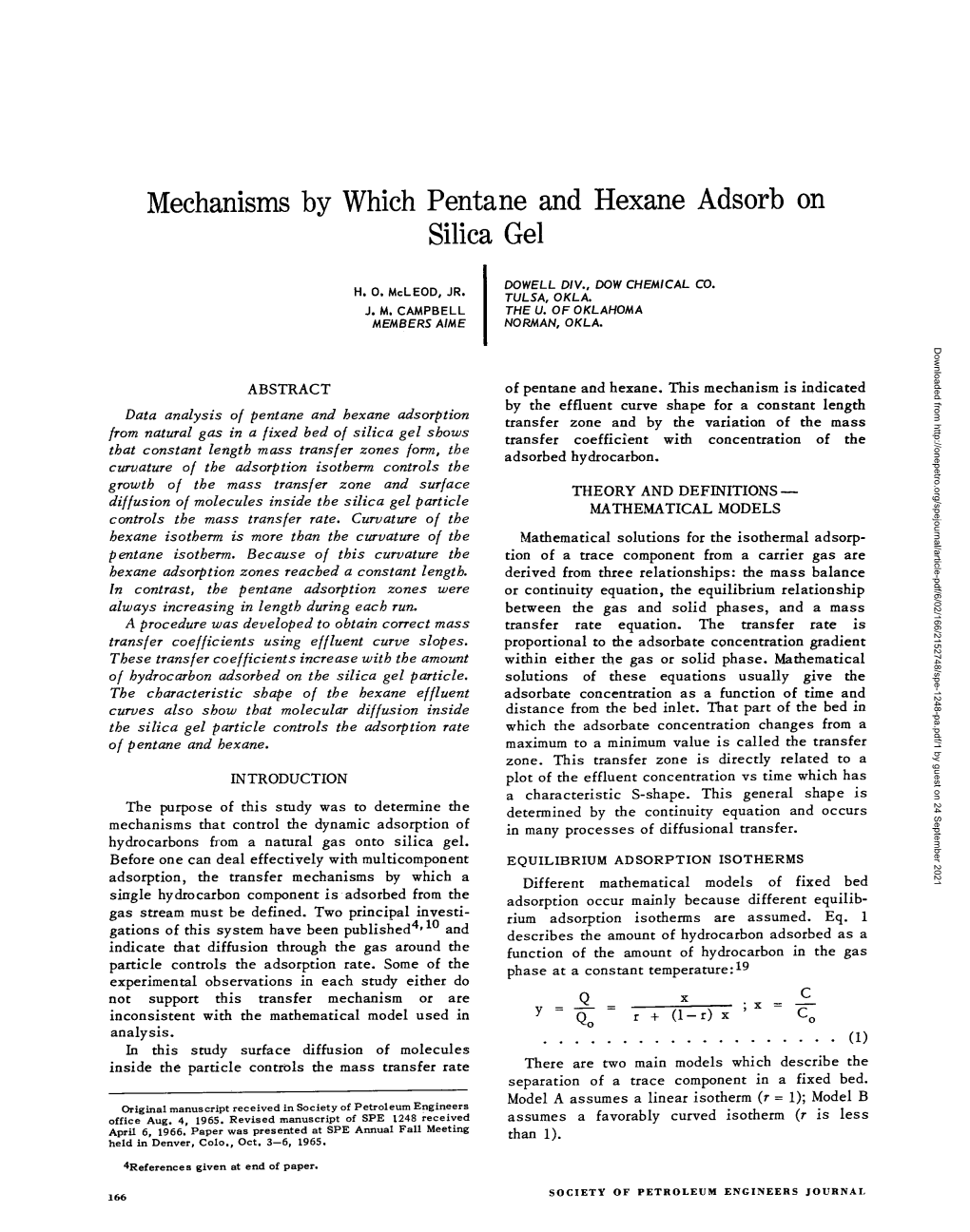 Mechanisms by Which Pentane and Hexane Adsorb on Silica Gel