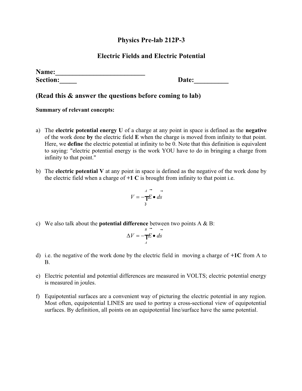 Physics Pre-Lab 212P-3