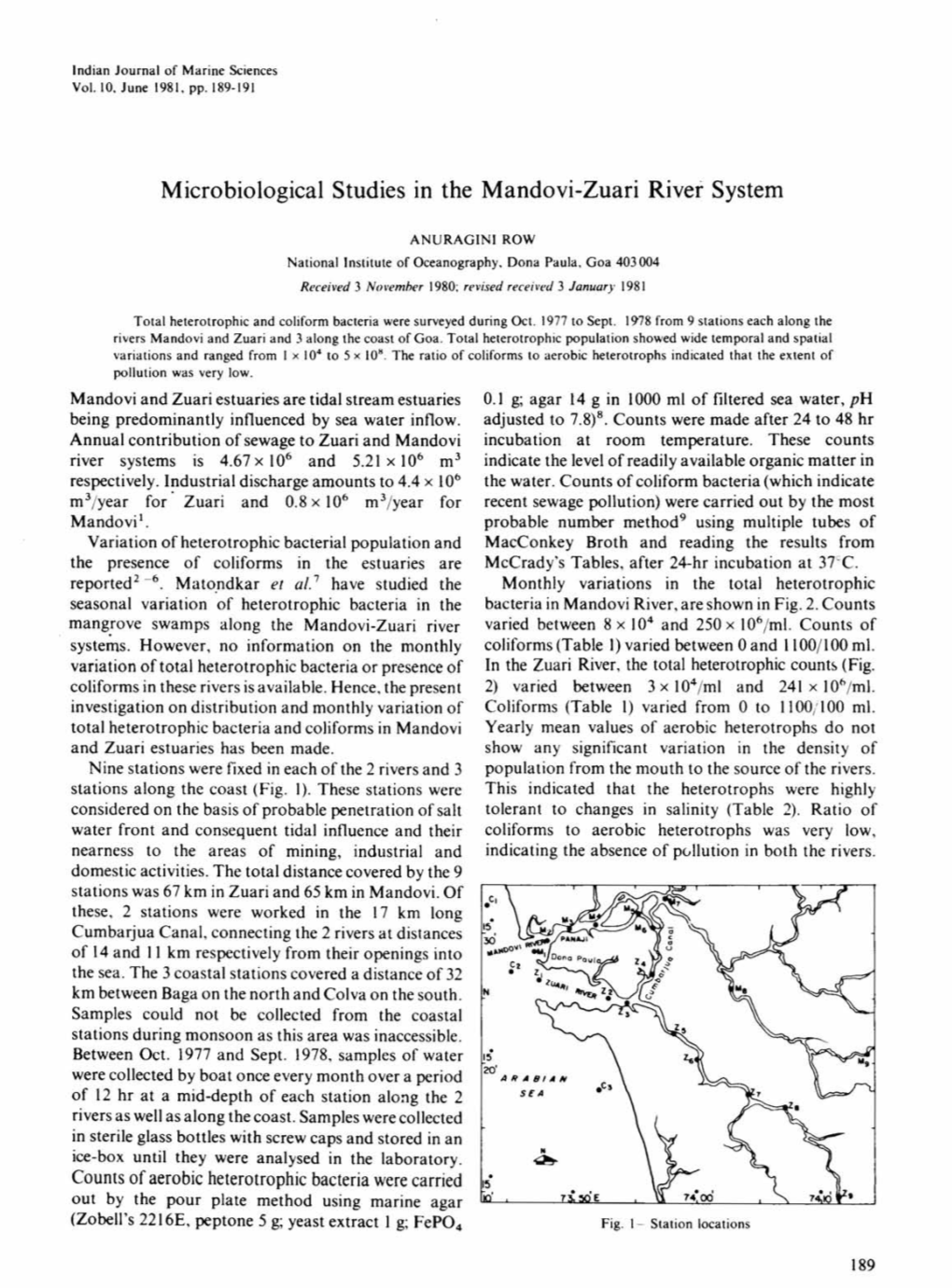 Microbiological Studies in the Mandovi-Zuari River System